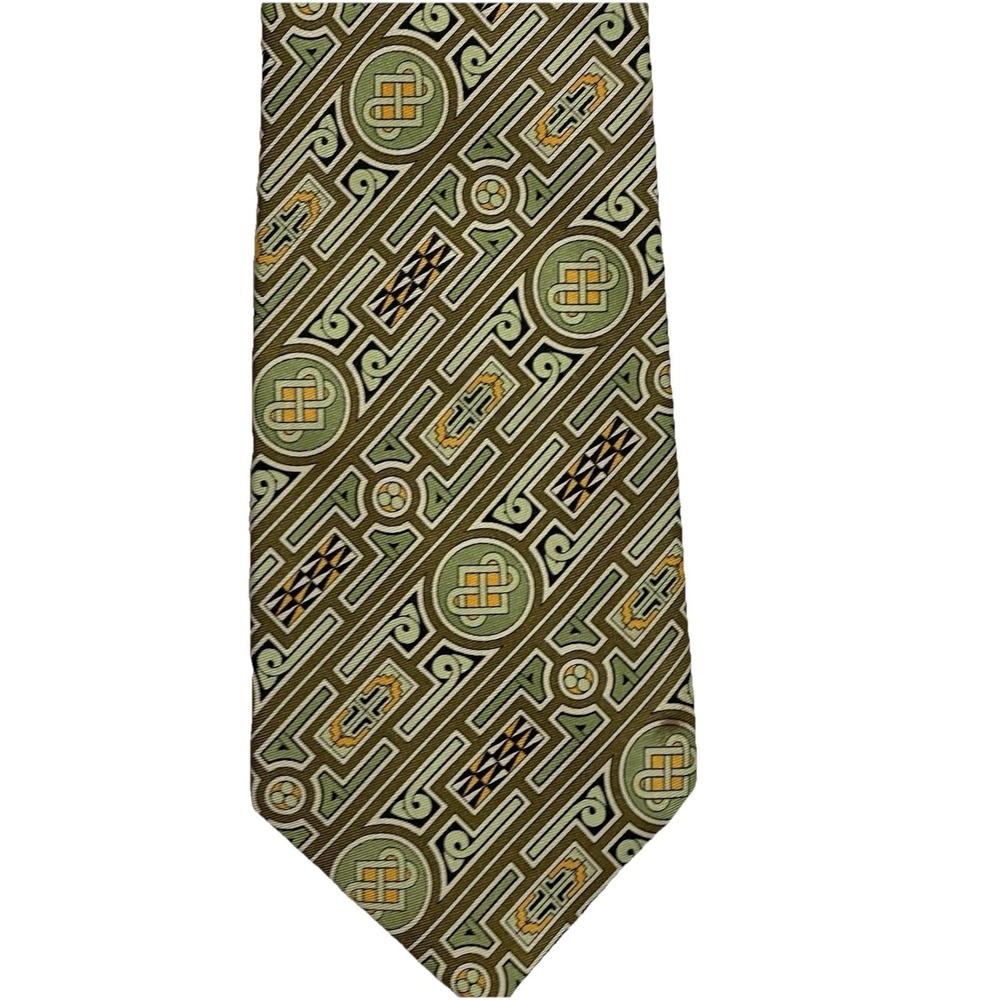 BSL Celtic Tie Collection Ireland Polyester‎ Green Gold Necktie apprx 58"×3.5"